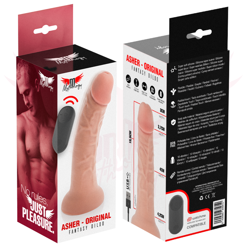 MYTHOLOGY - ASHER ORIGINAL DILDO S - VIBRATEUR COMPATIBLE AVEC LA TECHNOLOGIE SANS FIL WATCHME